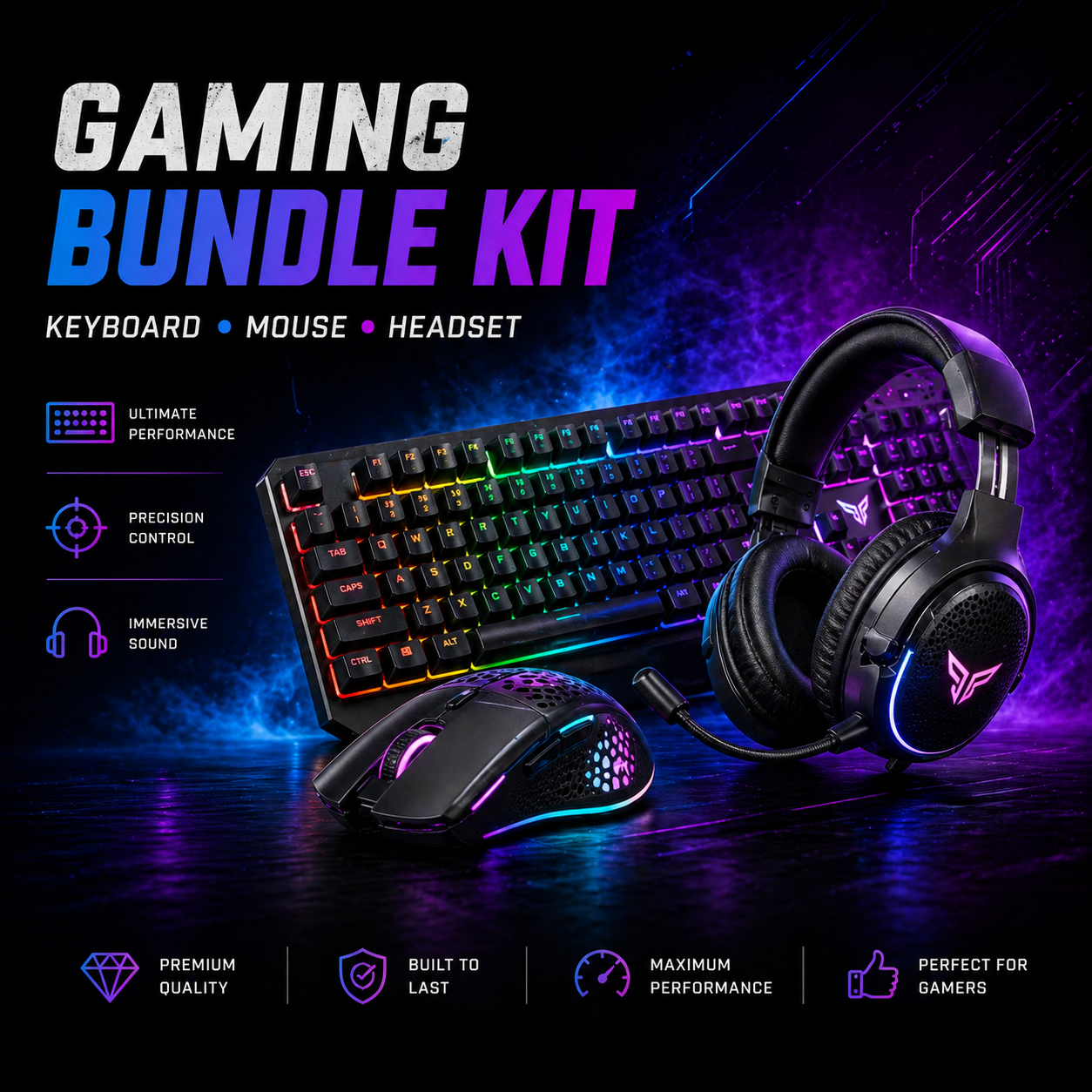 Gamin Bundle Kit Keyboard Mouse Head Set