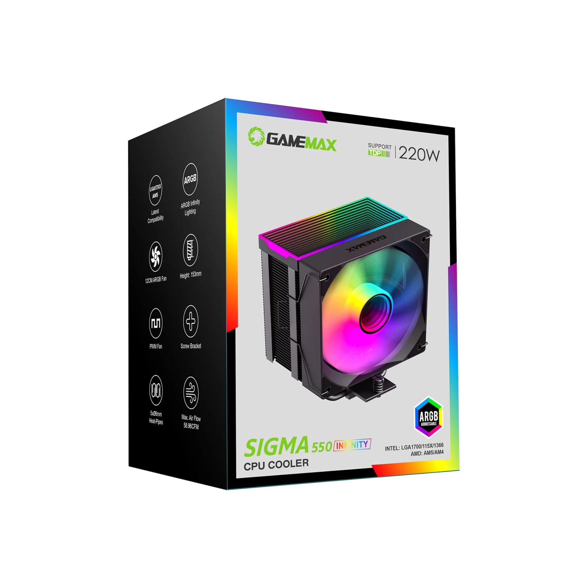 GameMax Sigma 550 CPU cooler infinity mirror RGB lighting top view