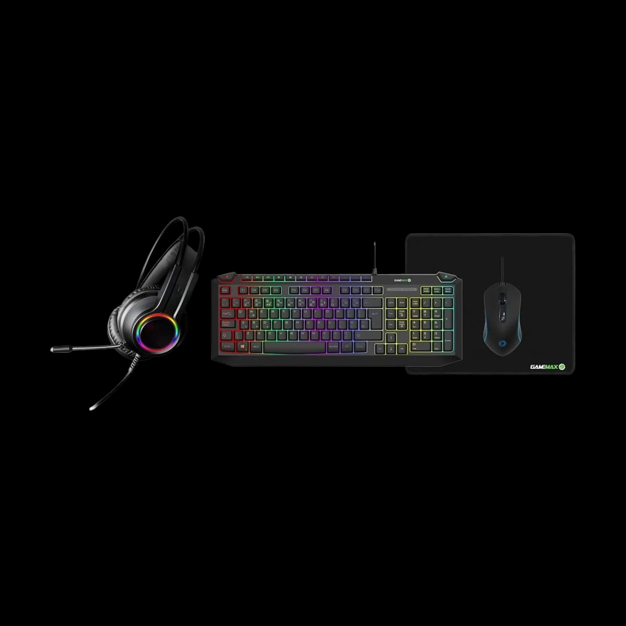 GameMax Pulse 4-in-1 RGB gaming combo full set keyboard mouse headset mat
