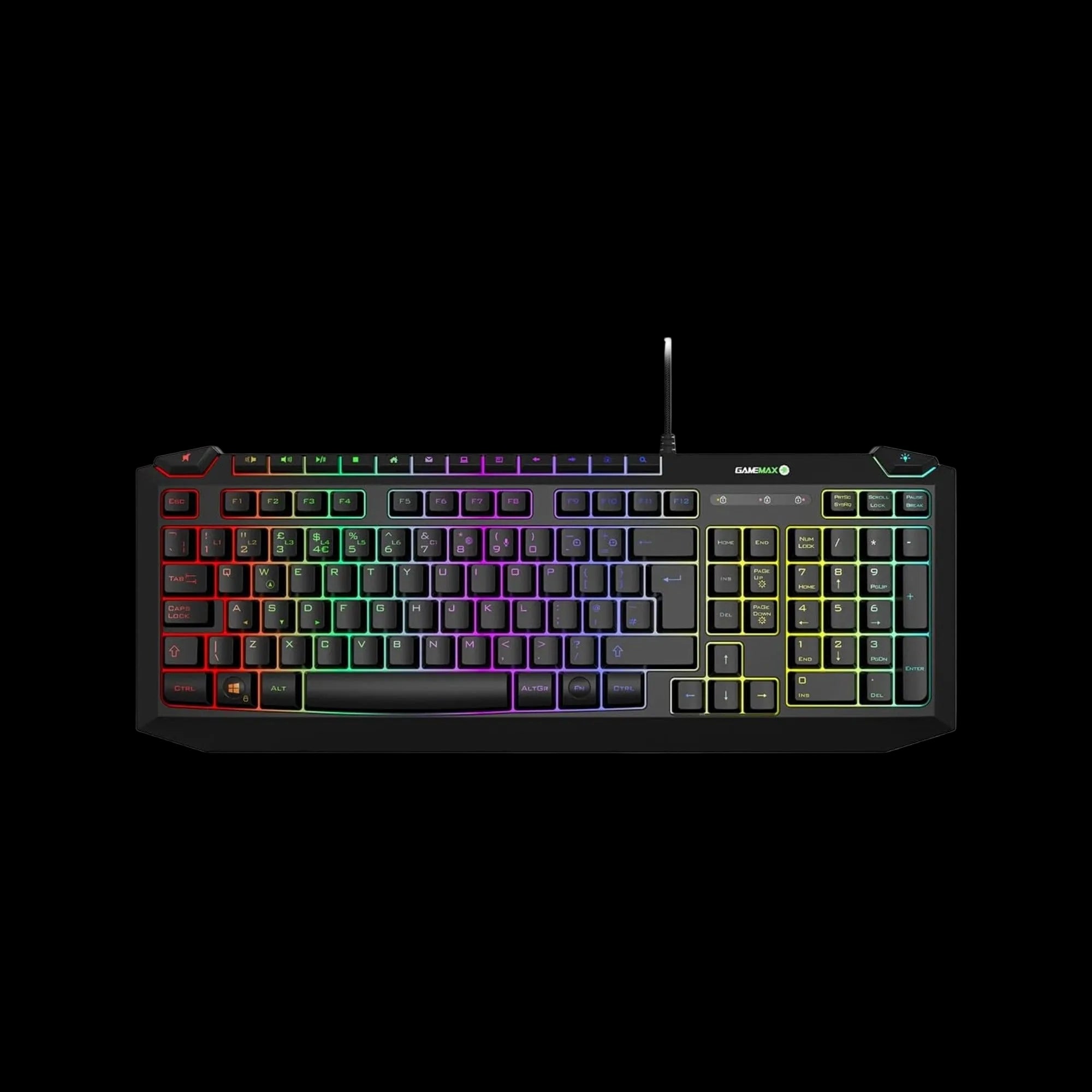 GameMax gaming keyboard UK layout RGB backlit keys close view