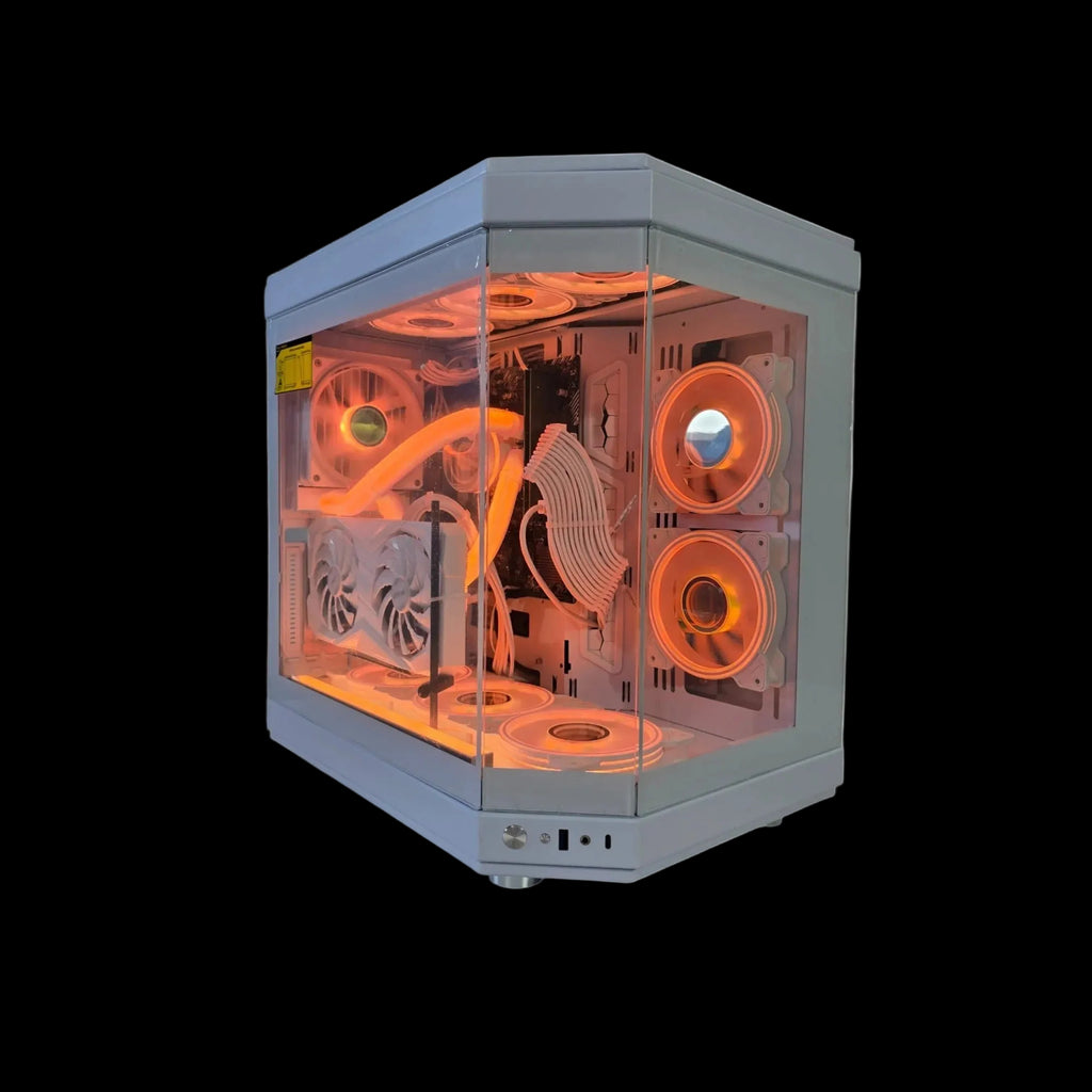 WebTro Hype White Gaming PC front view with panoramic tempered glass