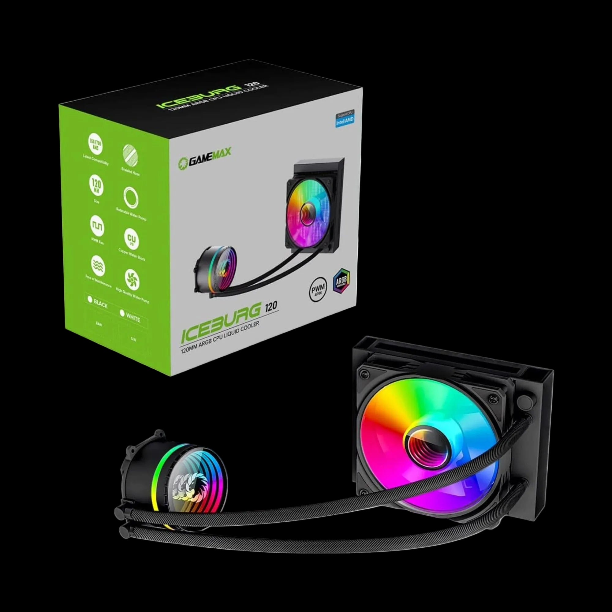 GameMax Iceburg 120mm ARGB AIO cooler with Aura Sync compatibility