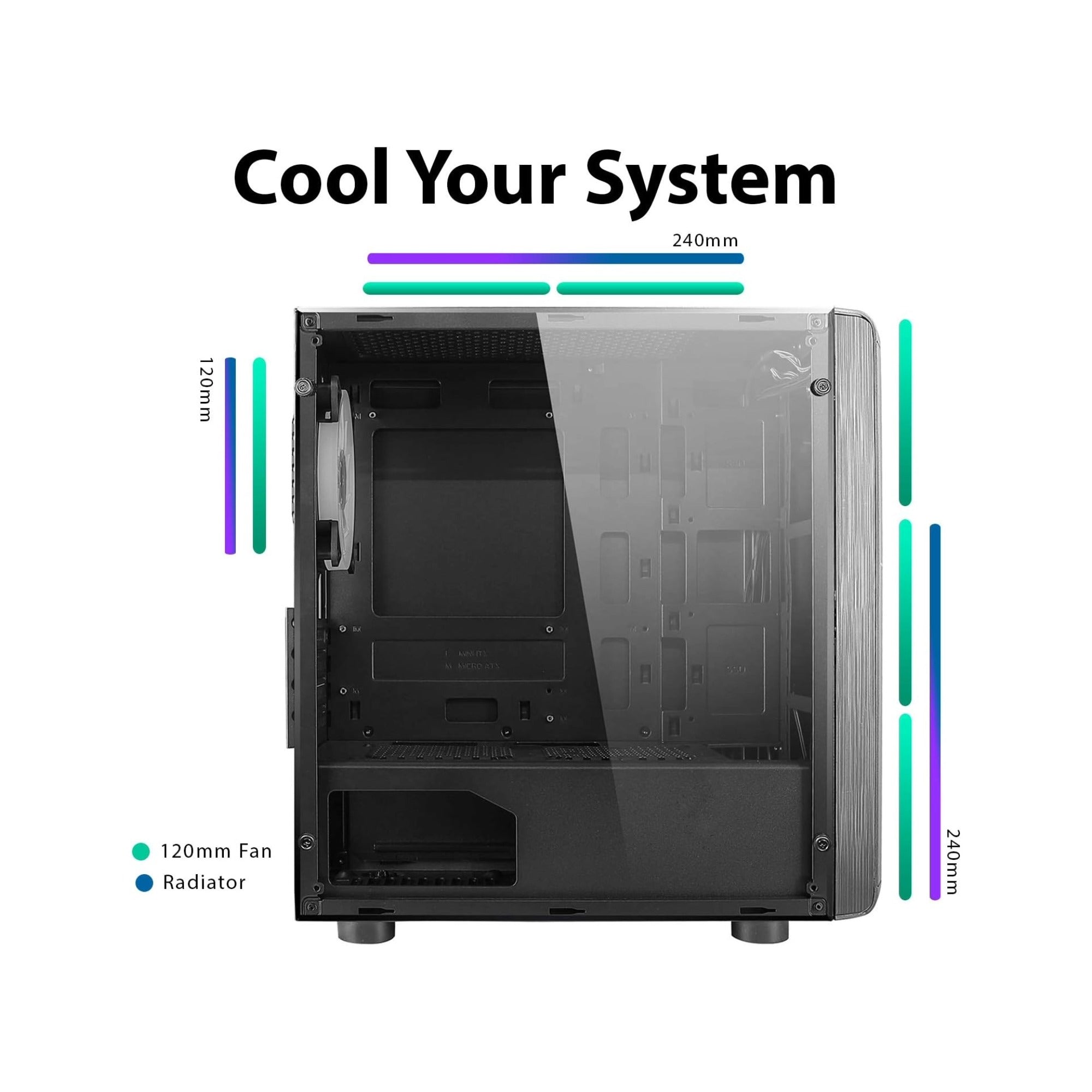 CiT Beam Micro-ATX case with brushed aluminium-style side 