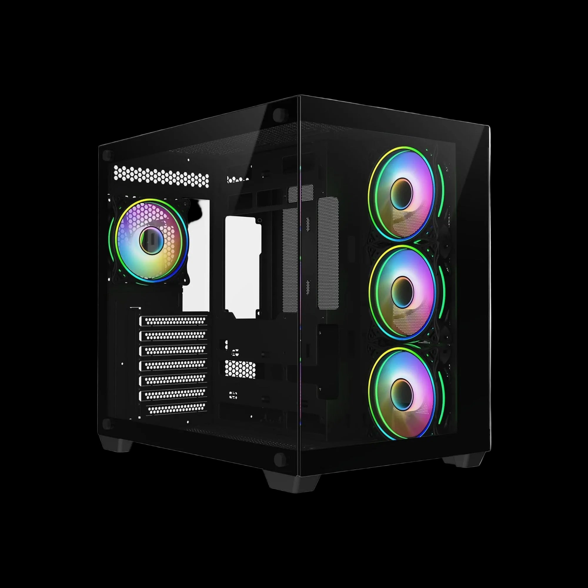 CiT Vision Black ATX gaming cube case with dual tempered glass panels