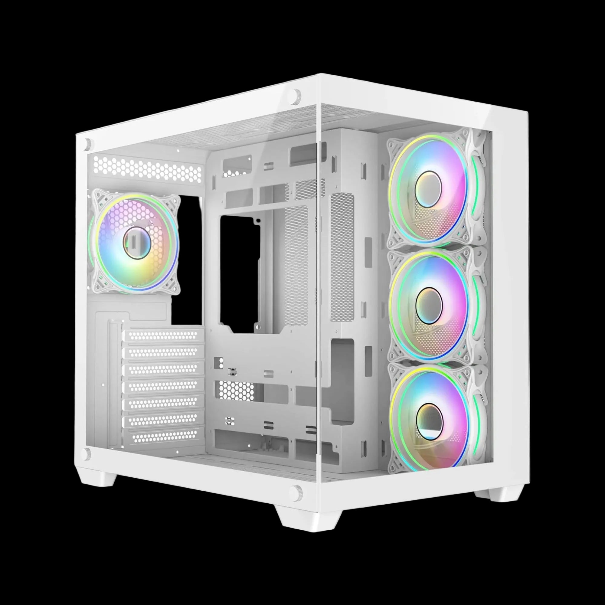 CiT Vision White ATX gaming cube case with dual tempered glass panels