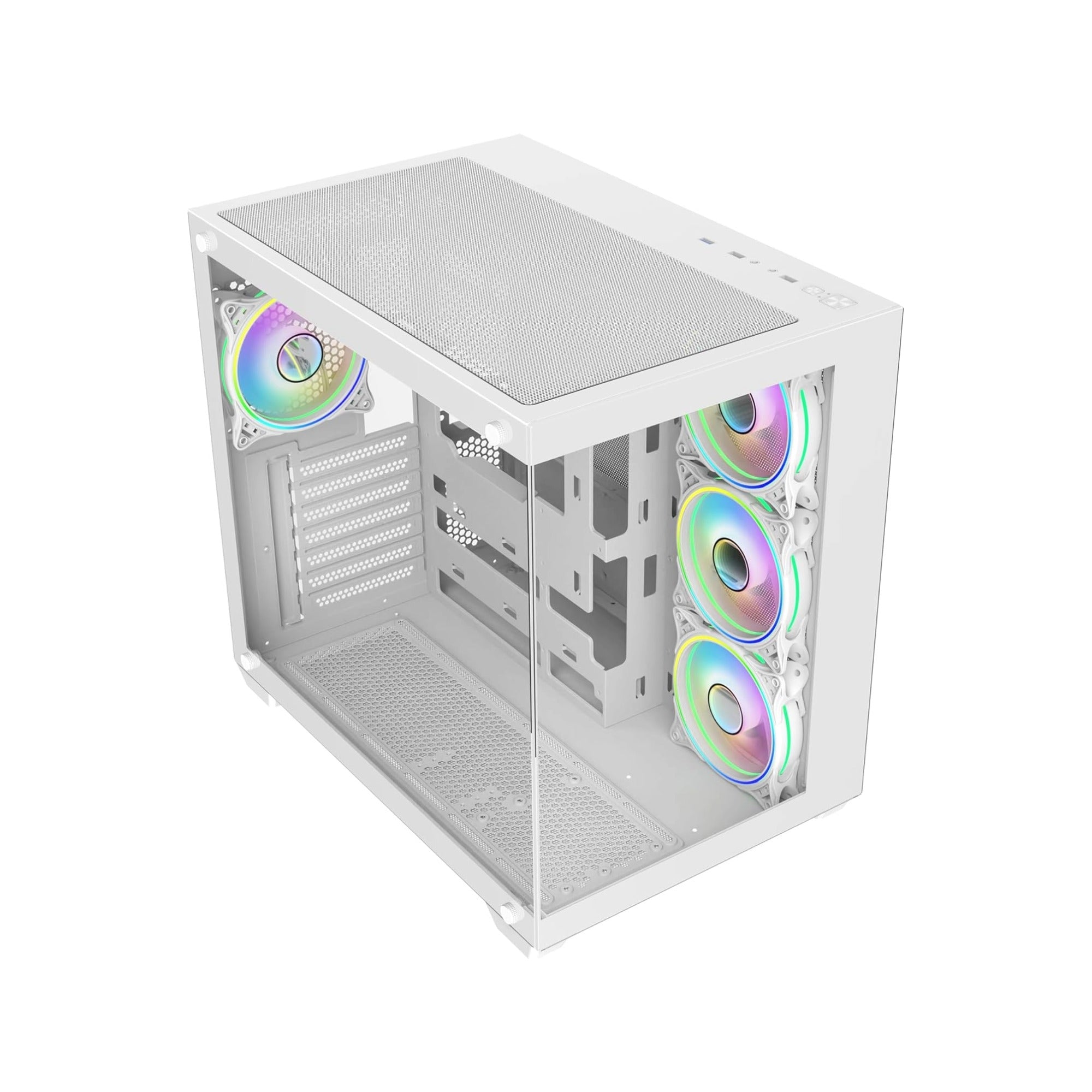 Front and side view of CiT Vision White dual tempered glass gaming case