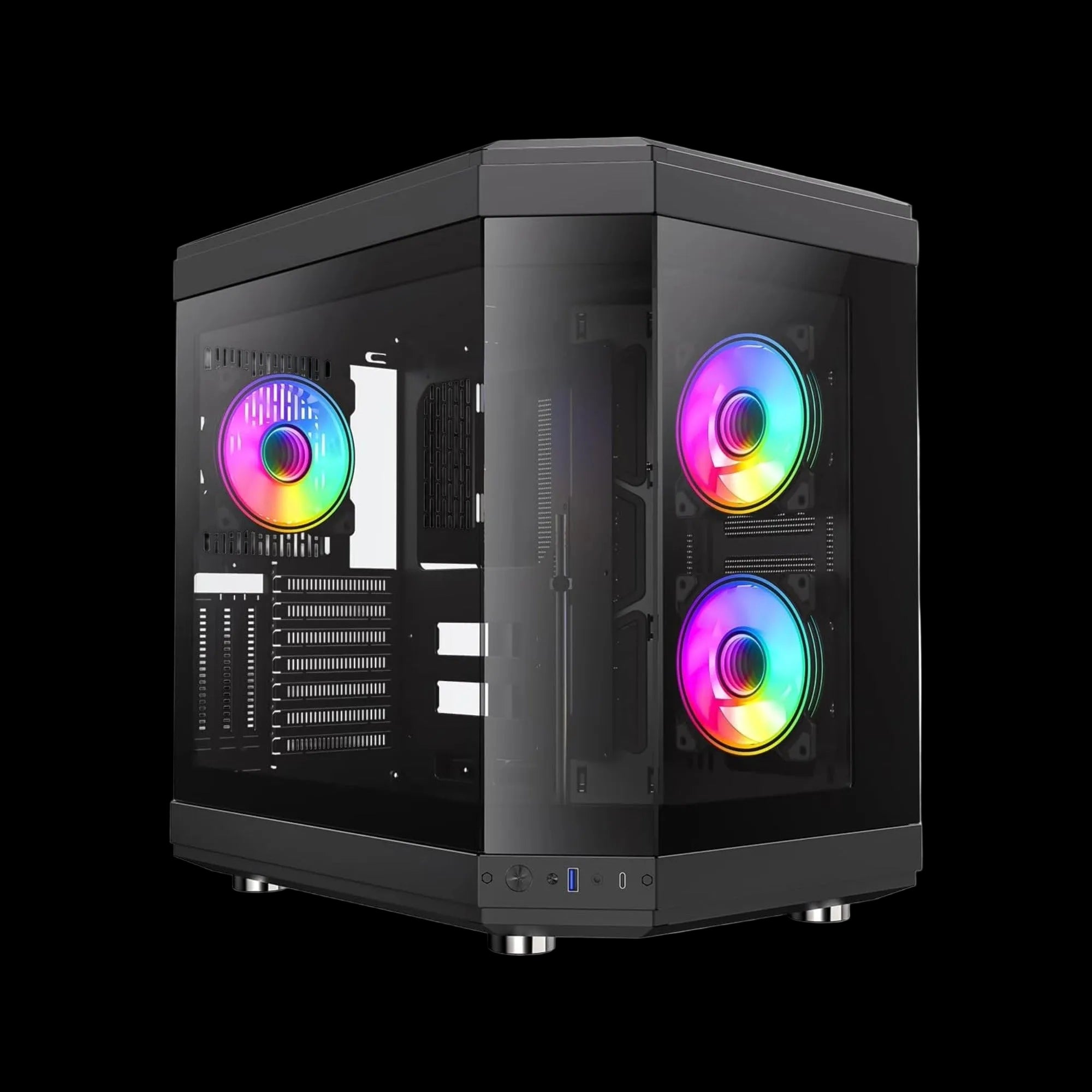 GameMax Hype Black mid-tower ATX gaming case with panoramic tempered glass