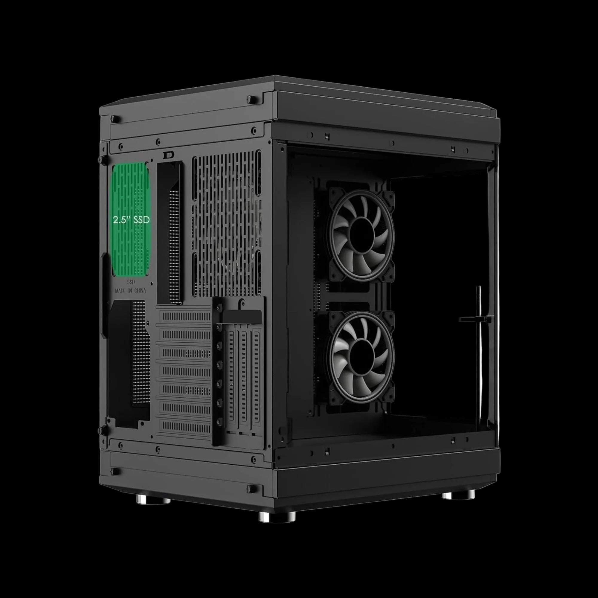 Side view of GameMax Hype Black dual-chamber PC case