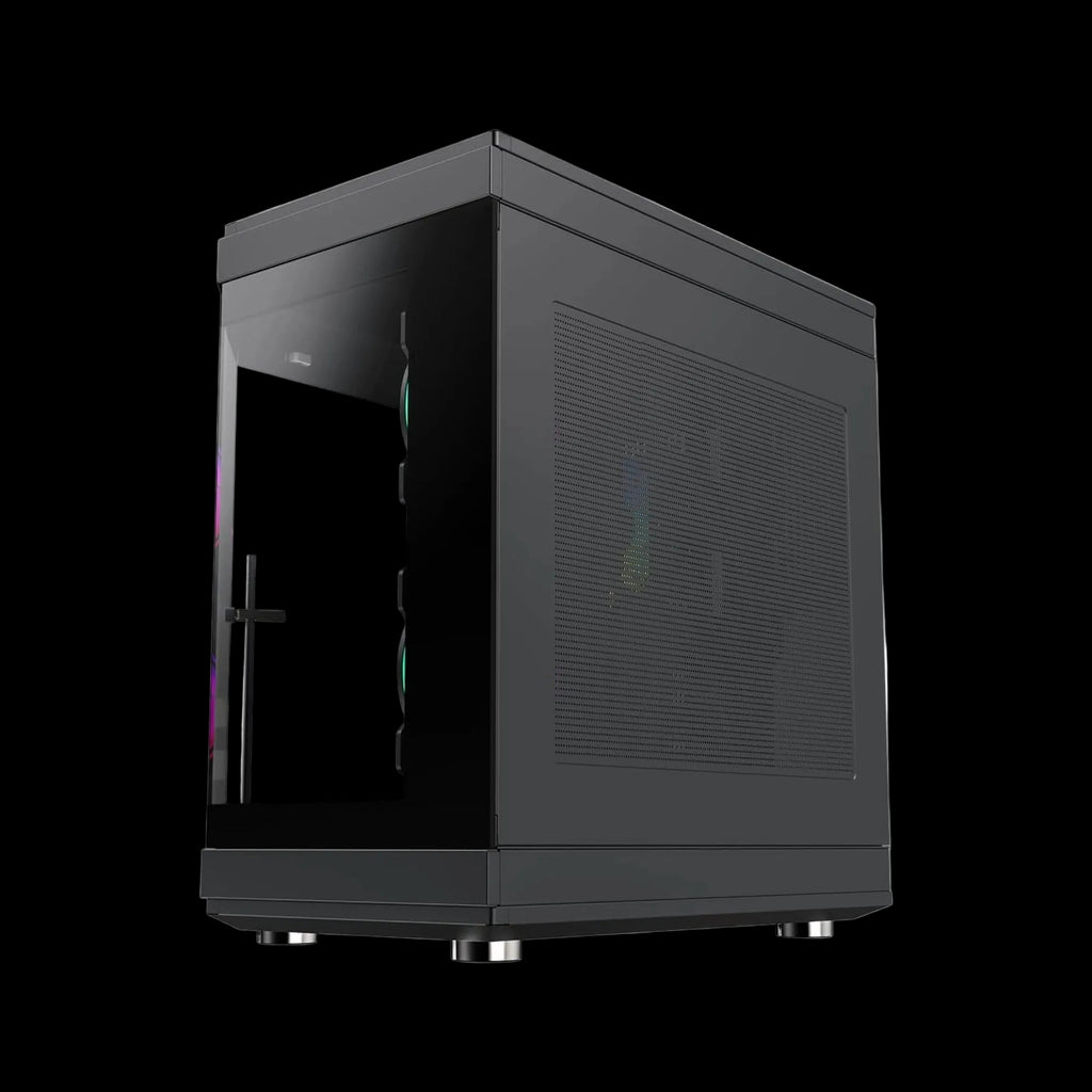 GameMax Hype Black ATX case with three-piece tempered glass design