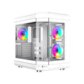 White computer case with RGB lighting on a white background