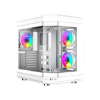 White computer case with RGB lighting on a white background