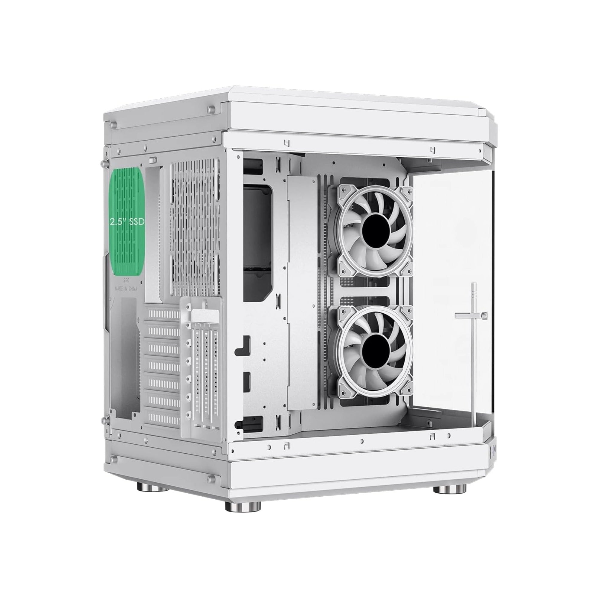 White computer case with two fans on a white background