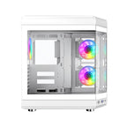 White computer case with RGB lighting on a white background