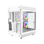 White computer case with RGB lighting on a white background