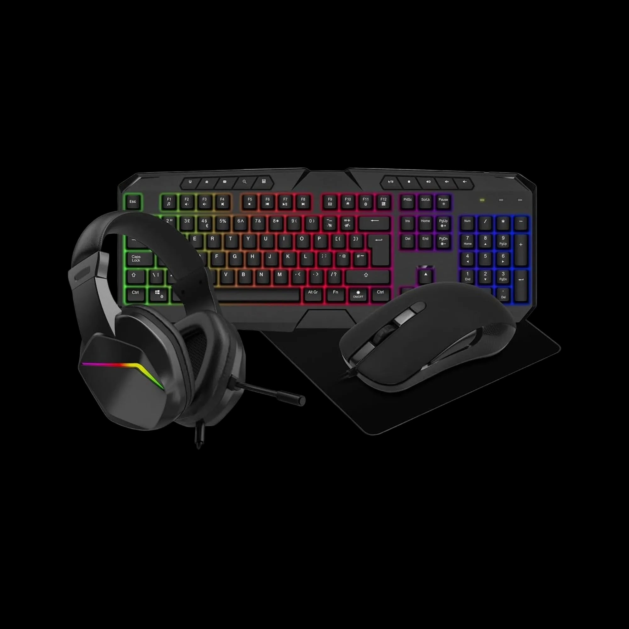 CiT Avenger LED gaming keyboard and mouse combo with red, blue, and purple lighting
