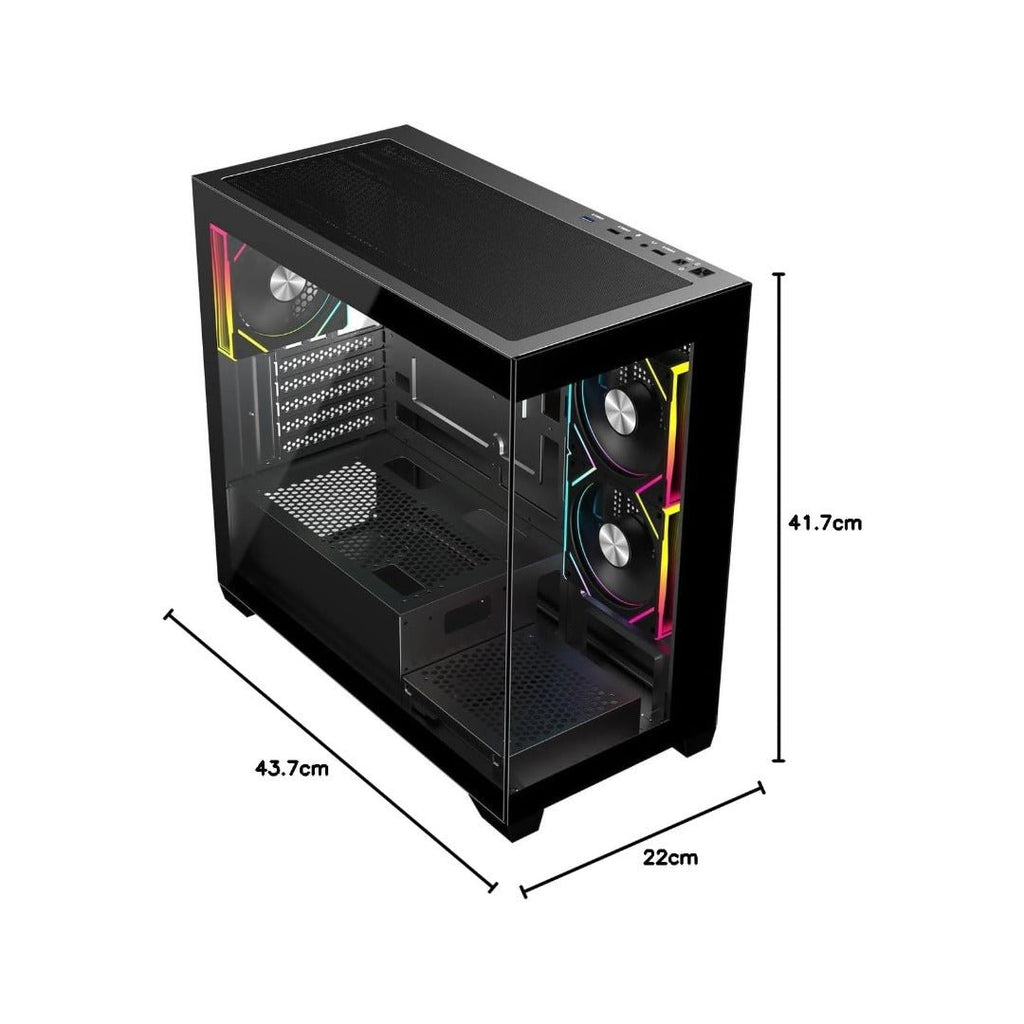 CiT Mercury Micro ATX Gaming PC Case with Dual Tempered Glass | 3× Infinity ARGB PWM Fans | 6-Port Fan Hub | 360mm Radiator Support | USB 3.0 – Black - WebTro