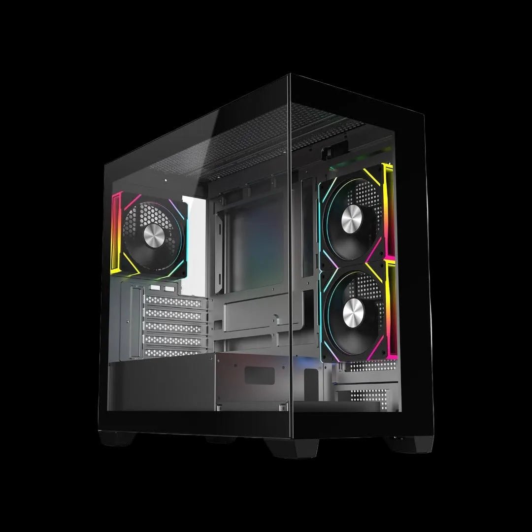 CiT Mercury Micro ATX Gaming PC Case with Dual Tempered Glass | 3× Infinity ARGB PWM Fans | 6-Port Fan Hub | 360mm Radiator Support | USB 3.0 – Black - WebTro