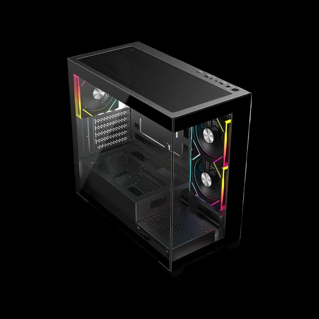 CiT Mercury Micro ATX Gaming PC Case with Dual Tempered Glass | 3× Infinity ARGB PWM Fans | 6-Port Fan Hub | 360mm Radiator Support | USB 3.0 – Black - WebTro