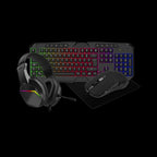 CiT Raptor 4-in-1 Gaming Bundle Kit – UK Layout Rainbow LED Keyboard, 2400 DPI Gaming Mouse, Stereo Headset with Mic, Mouse Mat | Black - WebTro