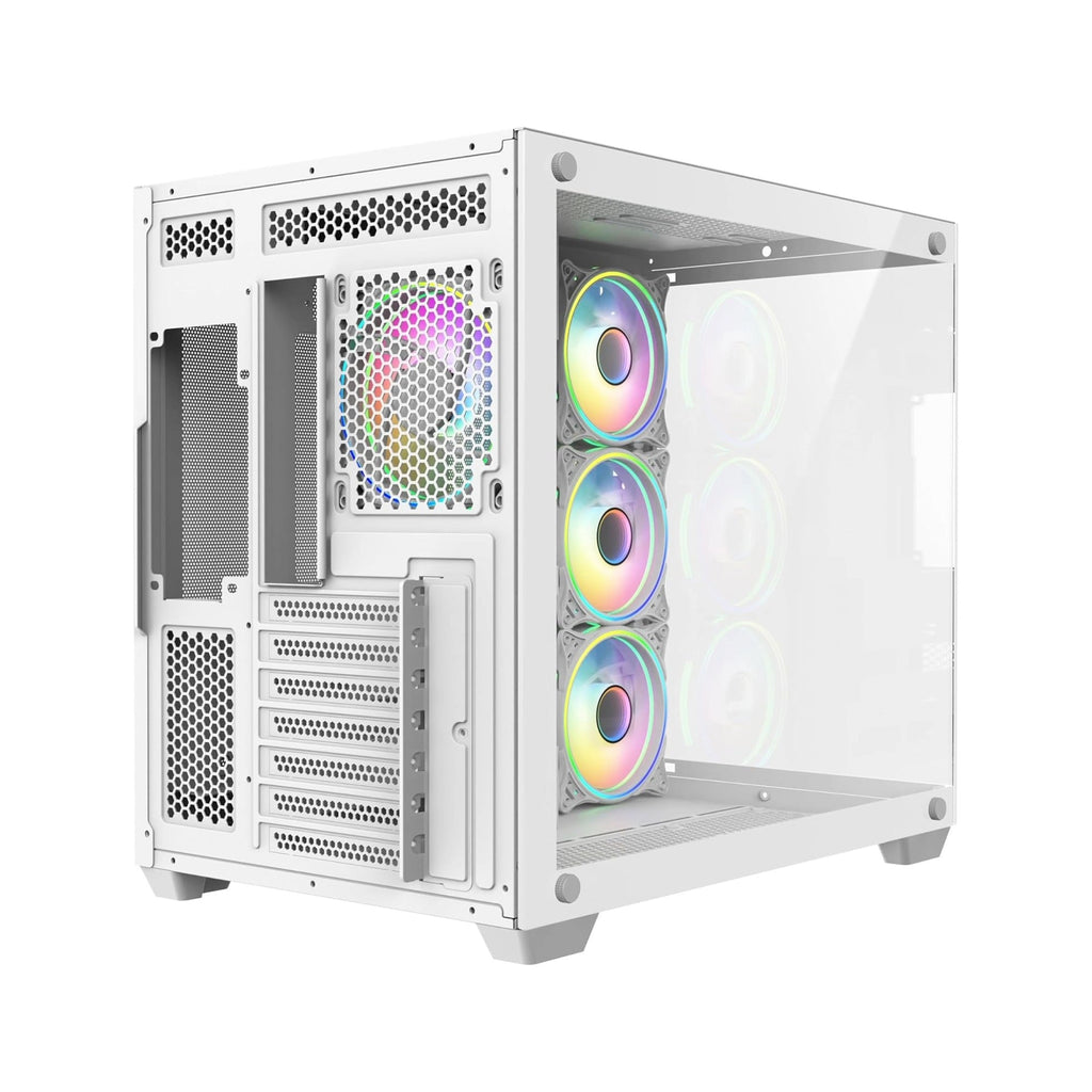 CiT Vision White Dual Tempered Glass ATX Gaming Cube Case – 4 x Tornado Infinity ARGB Fans, 6-Port PWM Fan Controller - WebTro