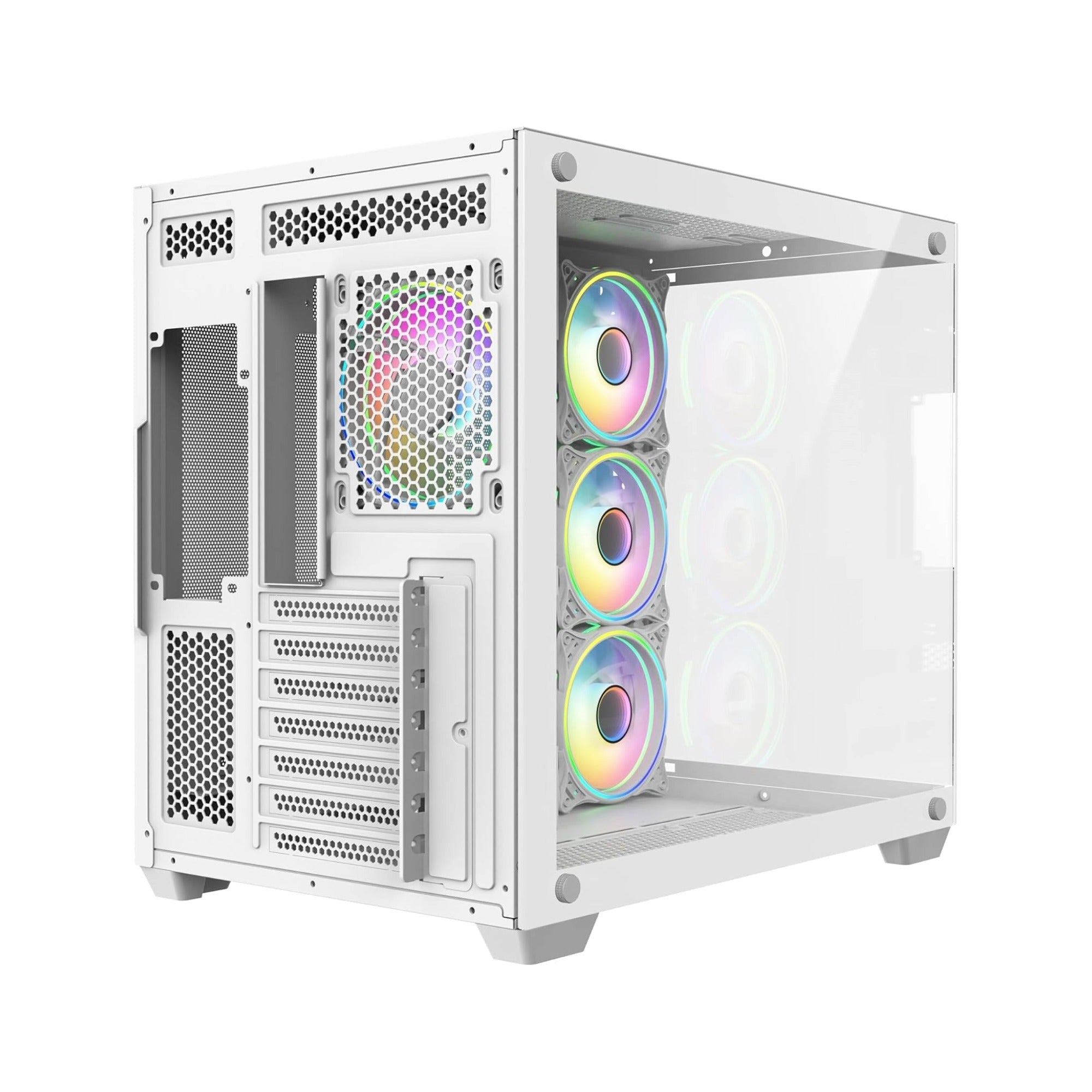 CiT Vision White Dual Tempered Glass ATX Gaming Cube Case – 4 x Tornado Infinity ARGB Fans, 6-Port PWM Fan Controller - WebTro