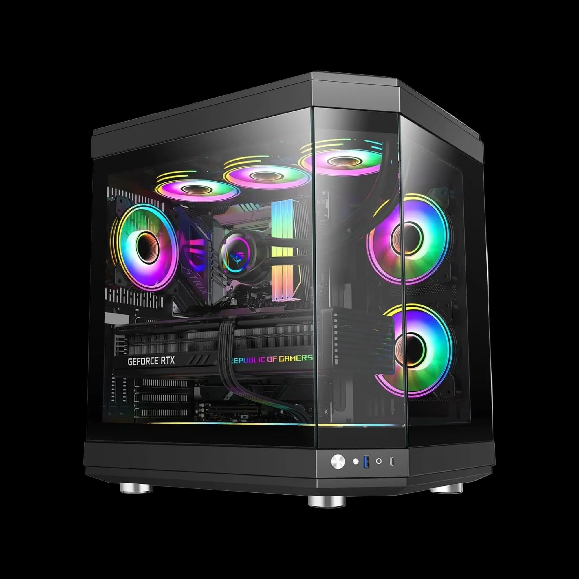GameMax Hype Black Mid-Tower ATX Gaming Case – Panoramic Tempered Glass, Dual Chamber Design, 3 x Infinity ARGB Fans Included - WebTro