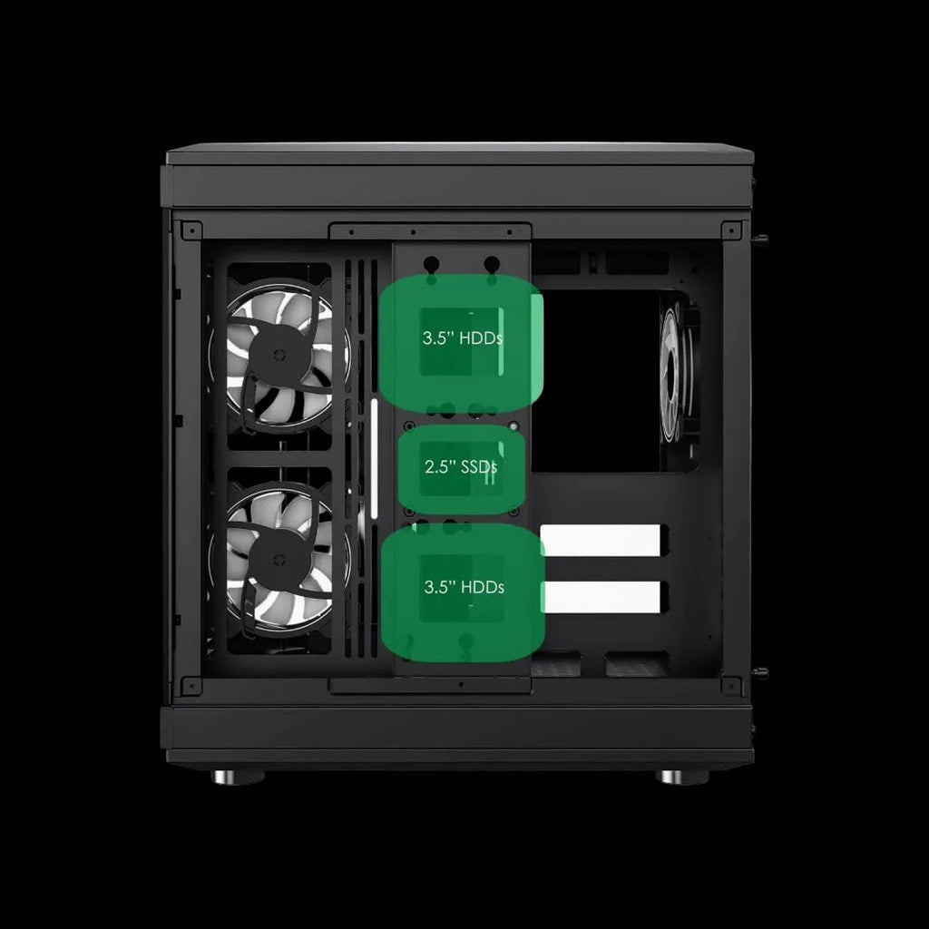 GameMax Hype Black Mid-Tower ATX Gaming PC Case | Panoramic Tempered Glass | Dual-Chamber Design | 3× ARGB Fans | USB-C | Vertical GPU Support - WebTro