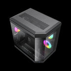 GameMax Hype Black Mid-Tower ATX Gaming PC Case | Panoramic Tempered Glass | Dual-Chamber Design | 3× ARGB Fans | USB-C | Vertical GPU Support - WebTro