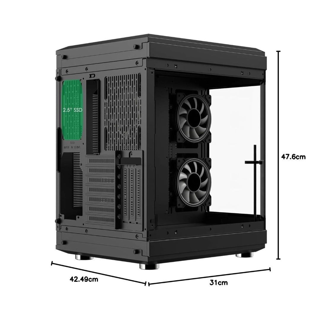 GameMax Hype Black Mid-Tower ATX Gaming PC Case | Panoramic Tempered Glass | Dual-Chamber Design | 3× ARGB Fans | USB-C | Vertical GPU Support - WebTro