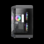 GameMax Hype Black Mid-Tower ATX Gaming PC Case | Panoramic Tempered Glass | Dual-Chamber Design | 3× ARGB Fans | USB-C | Vertical GPU Support - WebTro