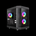 GameMax Hype Black Mid-Tower ATX Gaming PC Case | Panoramic Tempered Glass | Dual-Chamber Design | 3× ARGB Fans | USB-C | Vertical GPU Support - WebTro