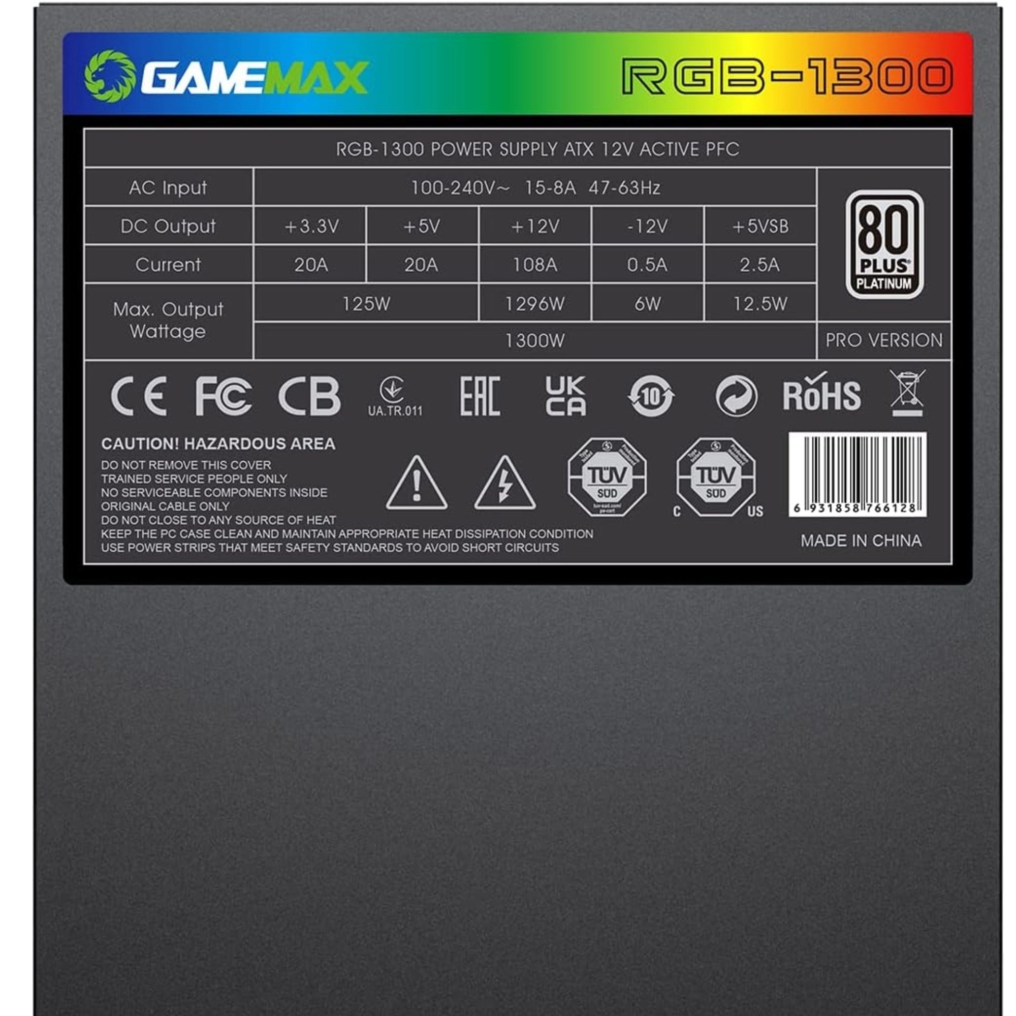 GameMax RGB 1300W Modular 80 Plus Platinum ATX 3.0 PCIe 5.0 Power Supply – 140mm ARGB Fan | Black - WebTro