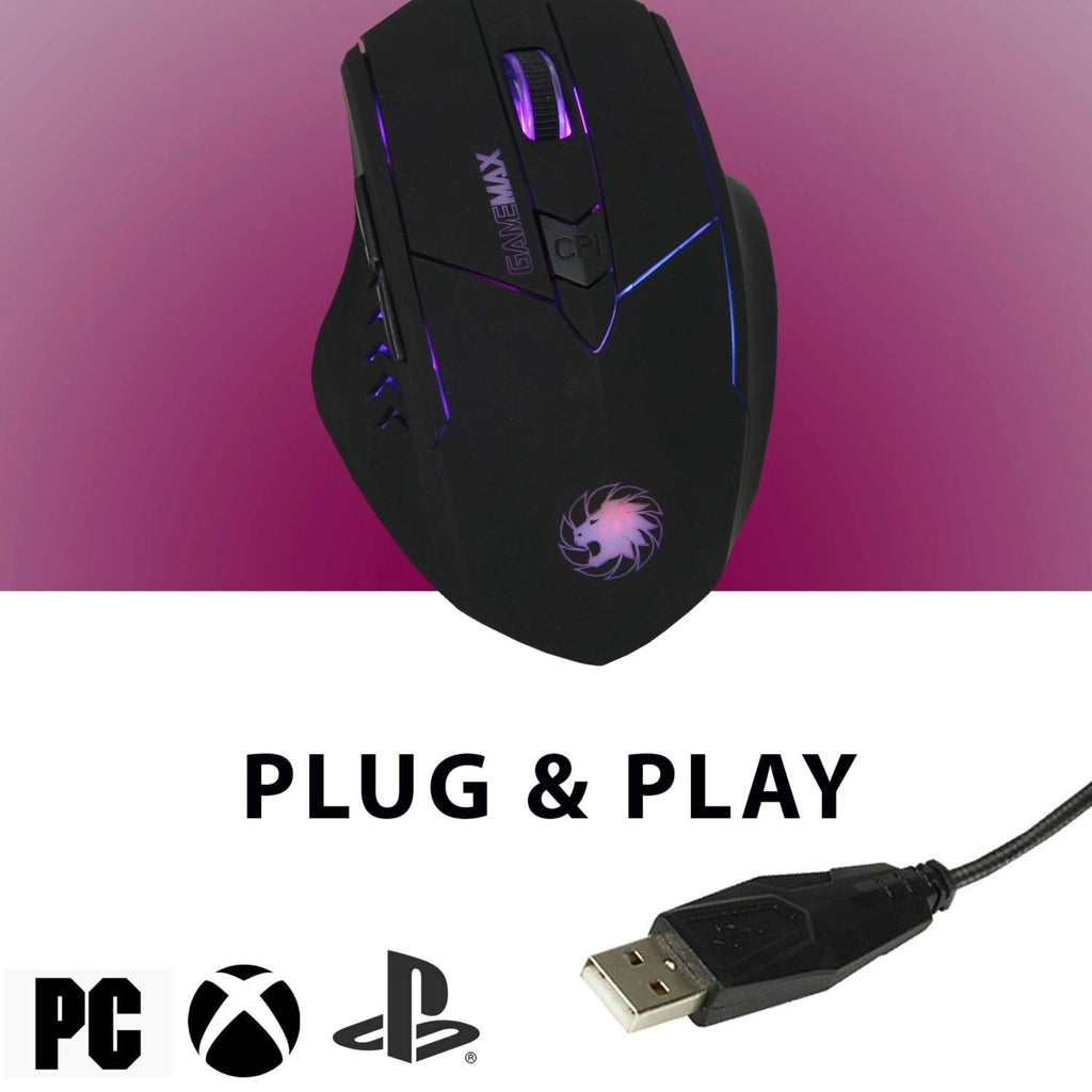 GameMax Tornado Gaming Mouse – Black | Optical Sensor, 6 Buttons, Adjustable DPI, LED Lighting, USB Wired - WebTro
