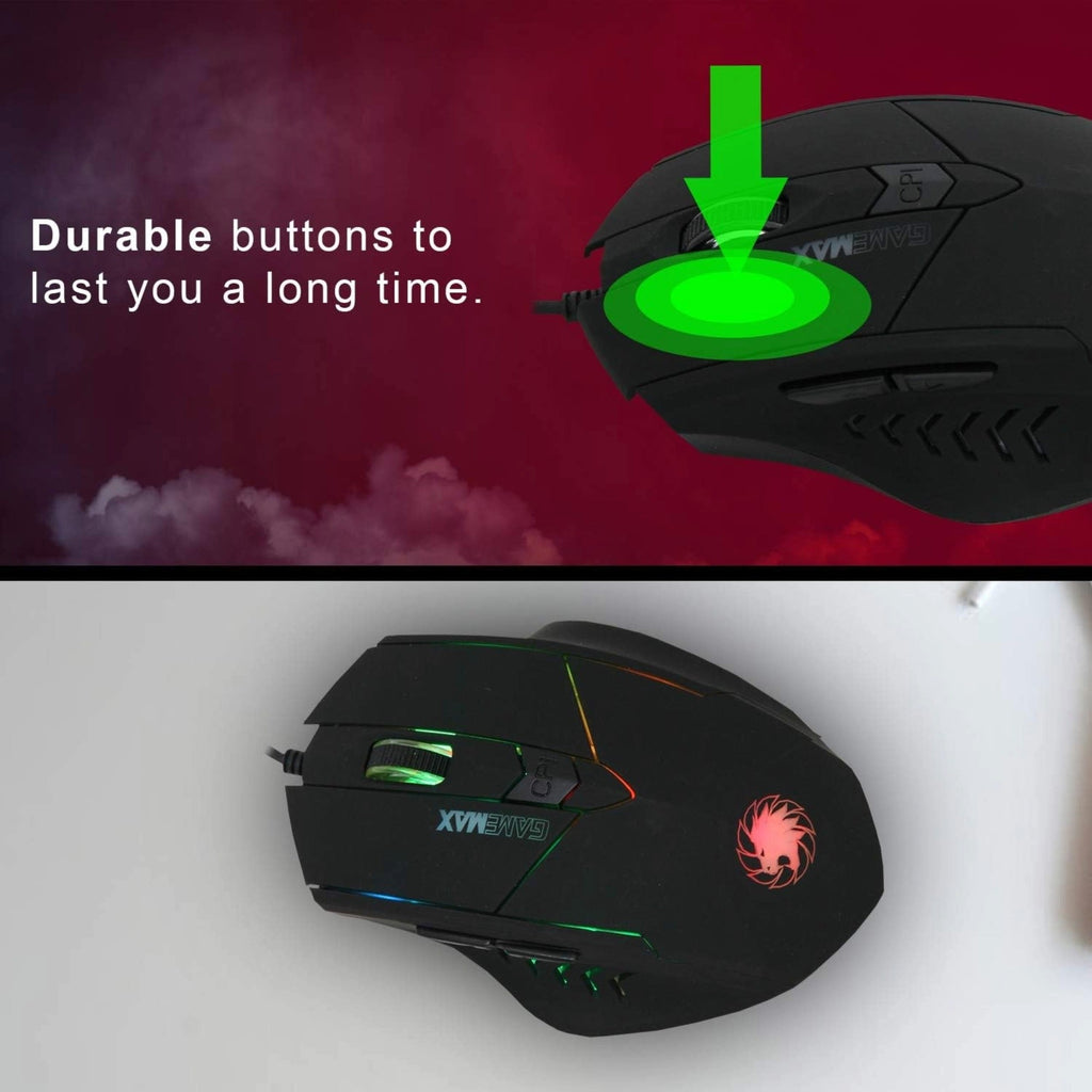 GameMax Tornado Gaming Mouse – Black | Optical Sensor, 6 Buttons, Adjustable DPI, LED Lighting, USB Wired - WebTro