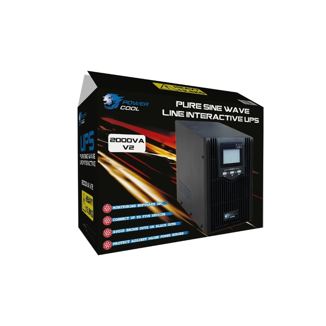 Powercool Smart UPS 2000VA 1600W Pure Sine Wave | Line-Interactive UPS with AVR | 2 UK Sockets + 3 IEC | RJ45 Surge Protection | USB Monitoring - WebTro